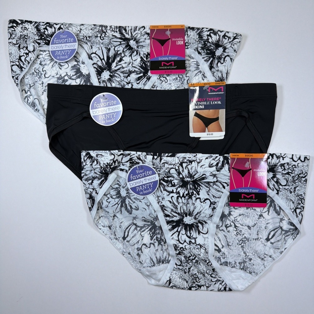 Maidenform Barely There Invisible Look Bikini Panty S/5 Black Floral 3 Pk DMBTBK